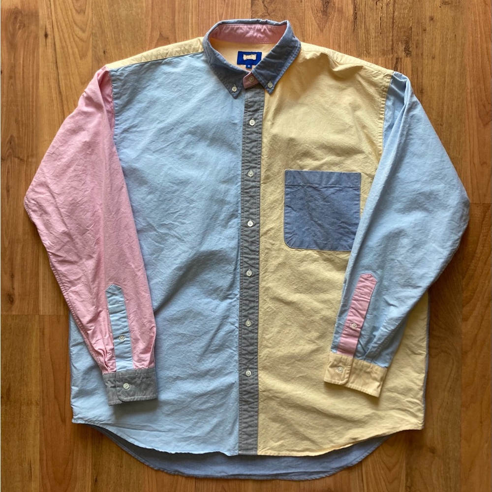Beams Japanese Fabric Cotton Long Sleeve Colorblock Mens Medium Button Up Shirt